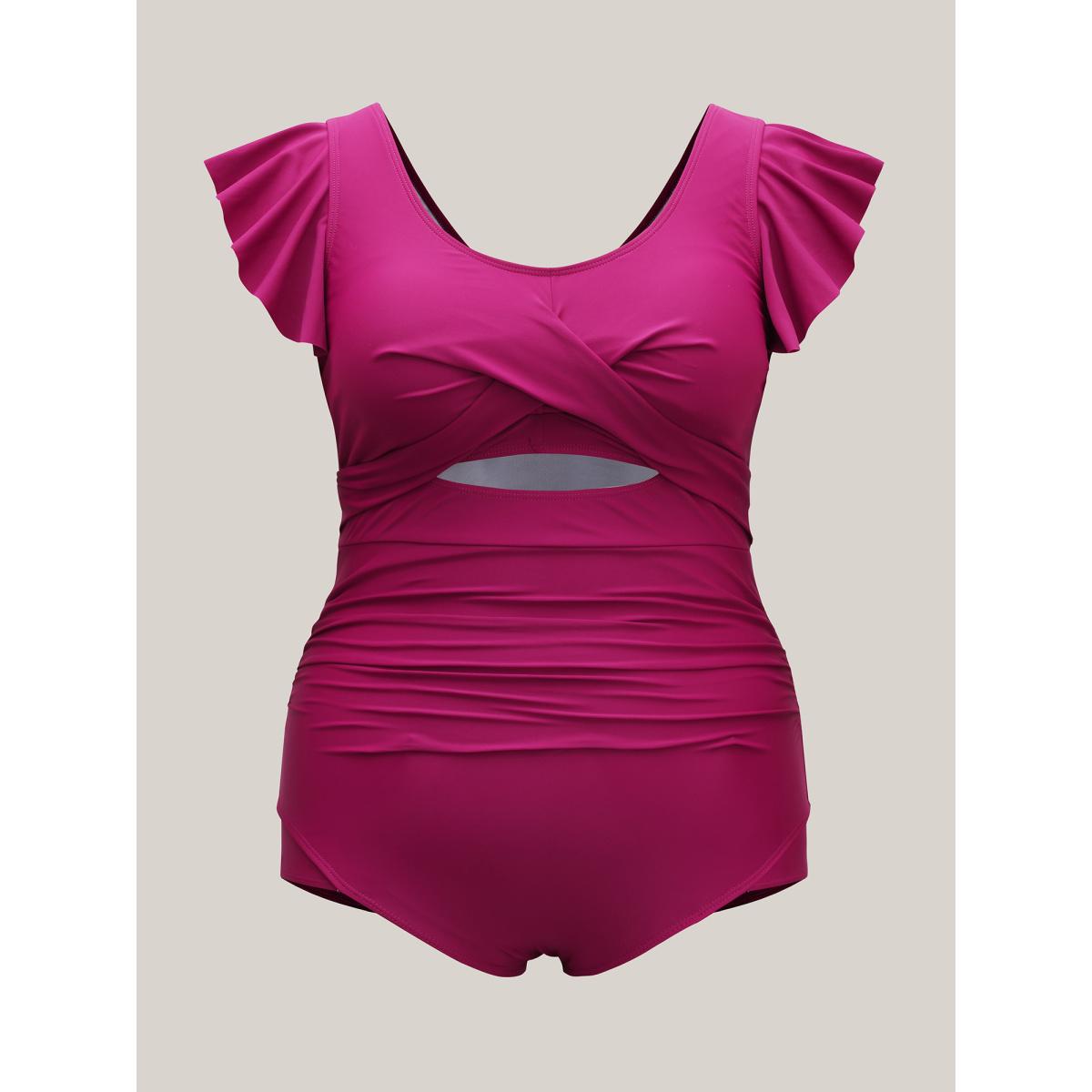 Plus Size Cut-Out Twist Front One-Piece Swimsuit Women's Swimwear Deeppurplered Beach Twist Curve Bathing Suits High stretch One Pieces BloomChic 14-16/1X Product Image