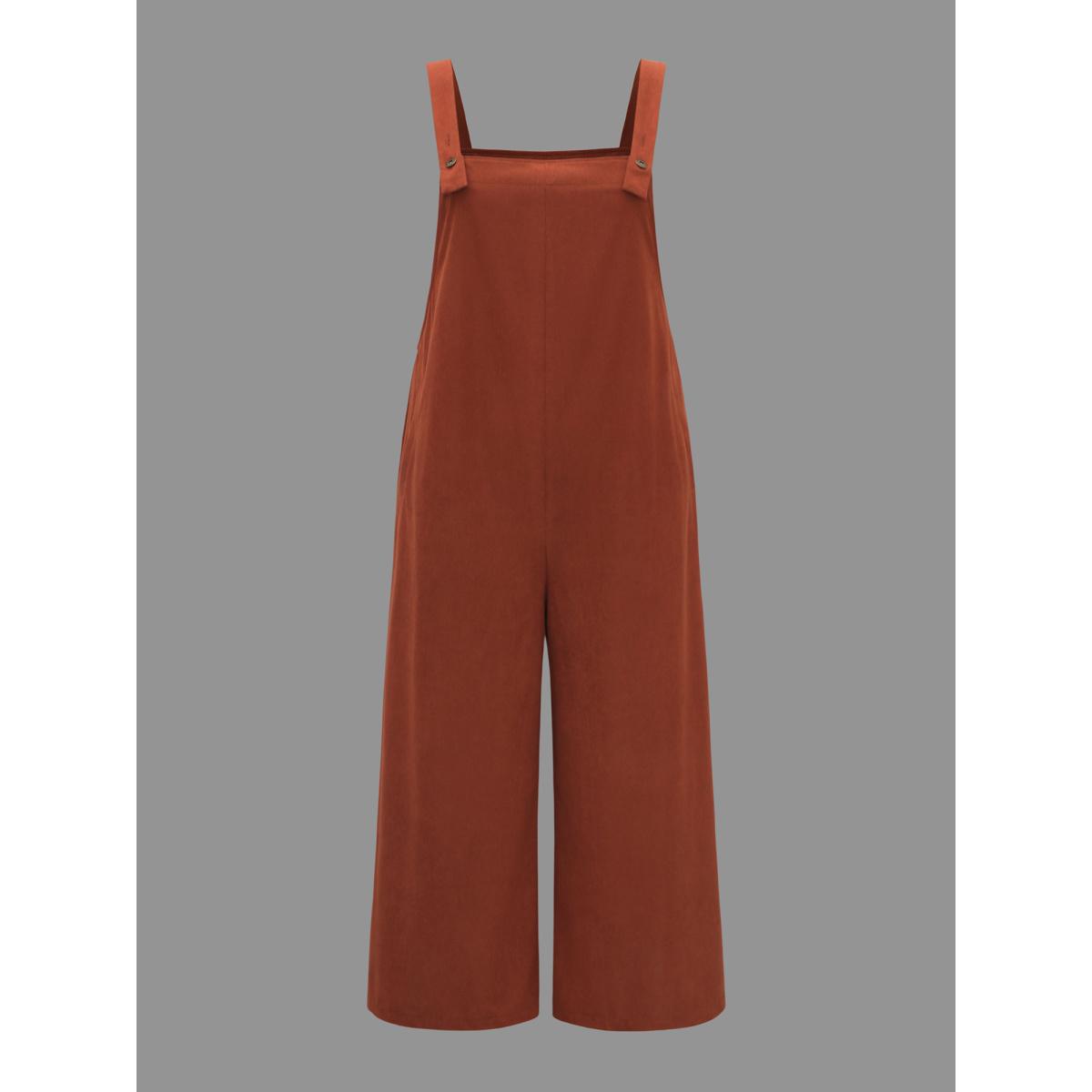 Plus Size Rust Solid Corduroy Wide Leg Overall Women Casual Sleeveless Non Everyday Loose Jumpsuits BloomChic 10/M Product Image