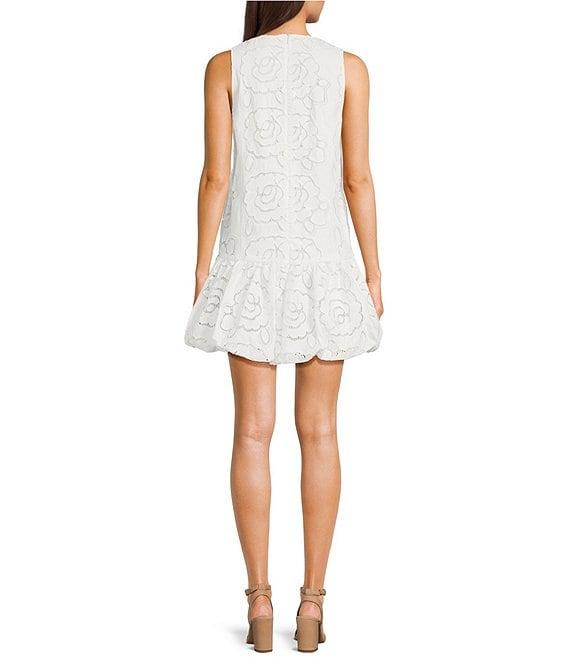 En Saison Chloe Floral Embroidered Crew Neckline Sleeveless Bubble Hem Mini Dress Product Image