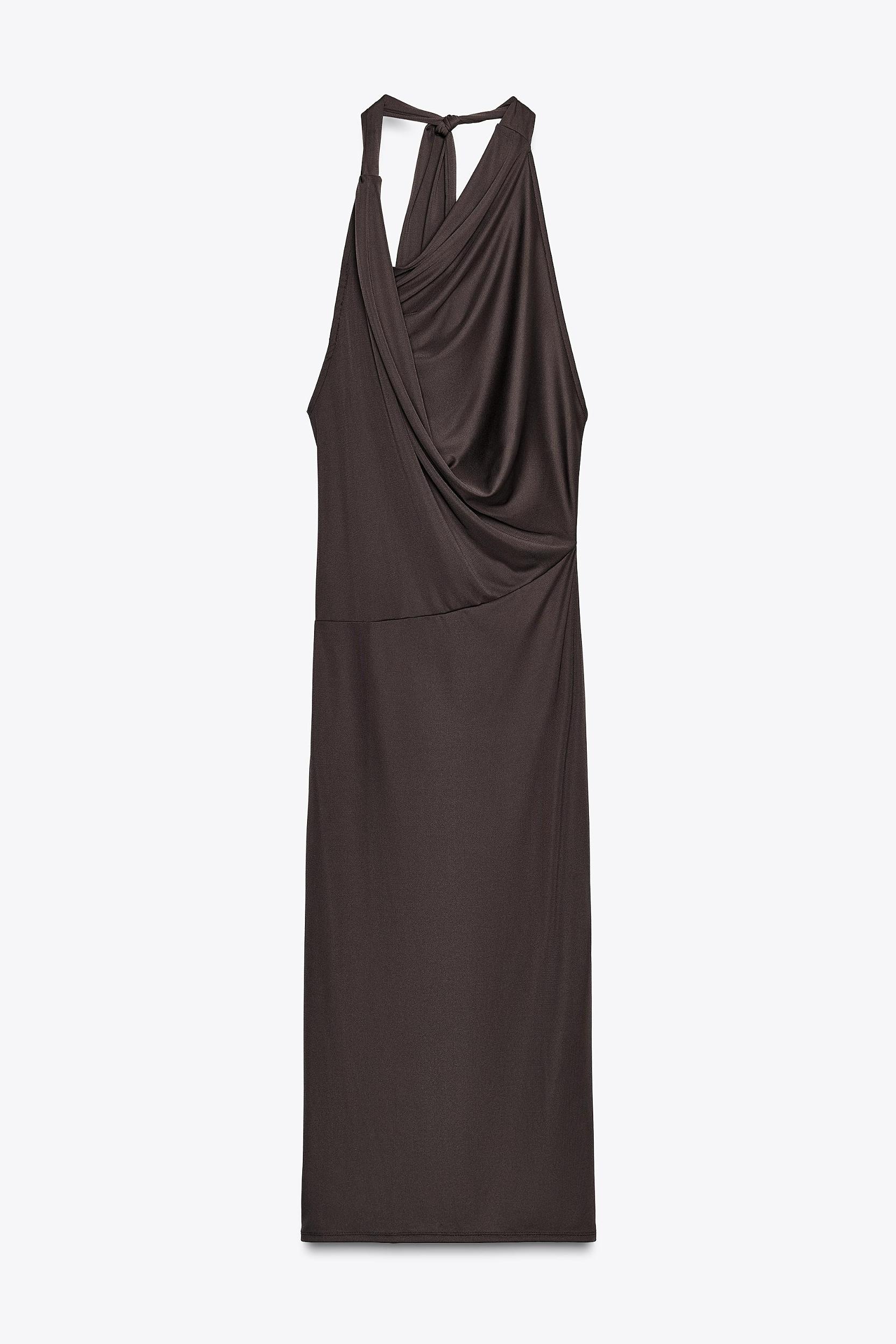 FLOWY NECK PLEATED DRESS Product Image