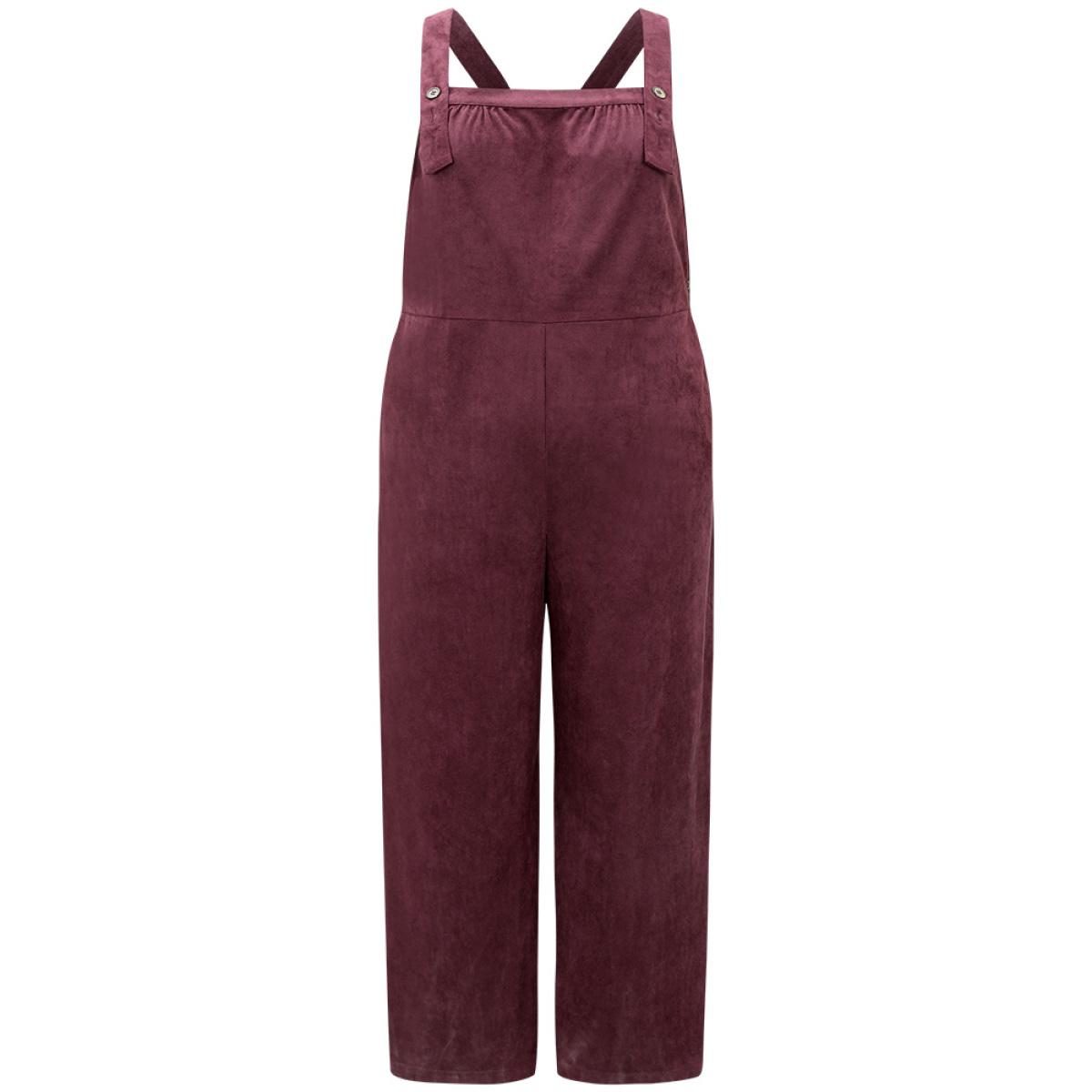 Plus Size Burgundy Plain Button Up Adjustable Straps Jumpsuit Women Casual Sleeveless Spaghetti Strap Dailywear Loose Jumpsuits BloomChic 12/L Product Image