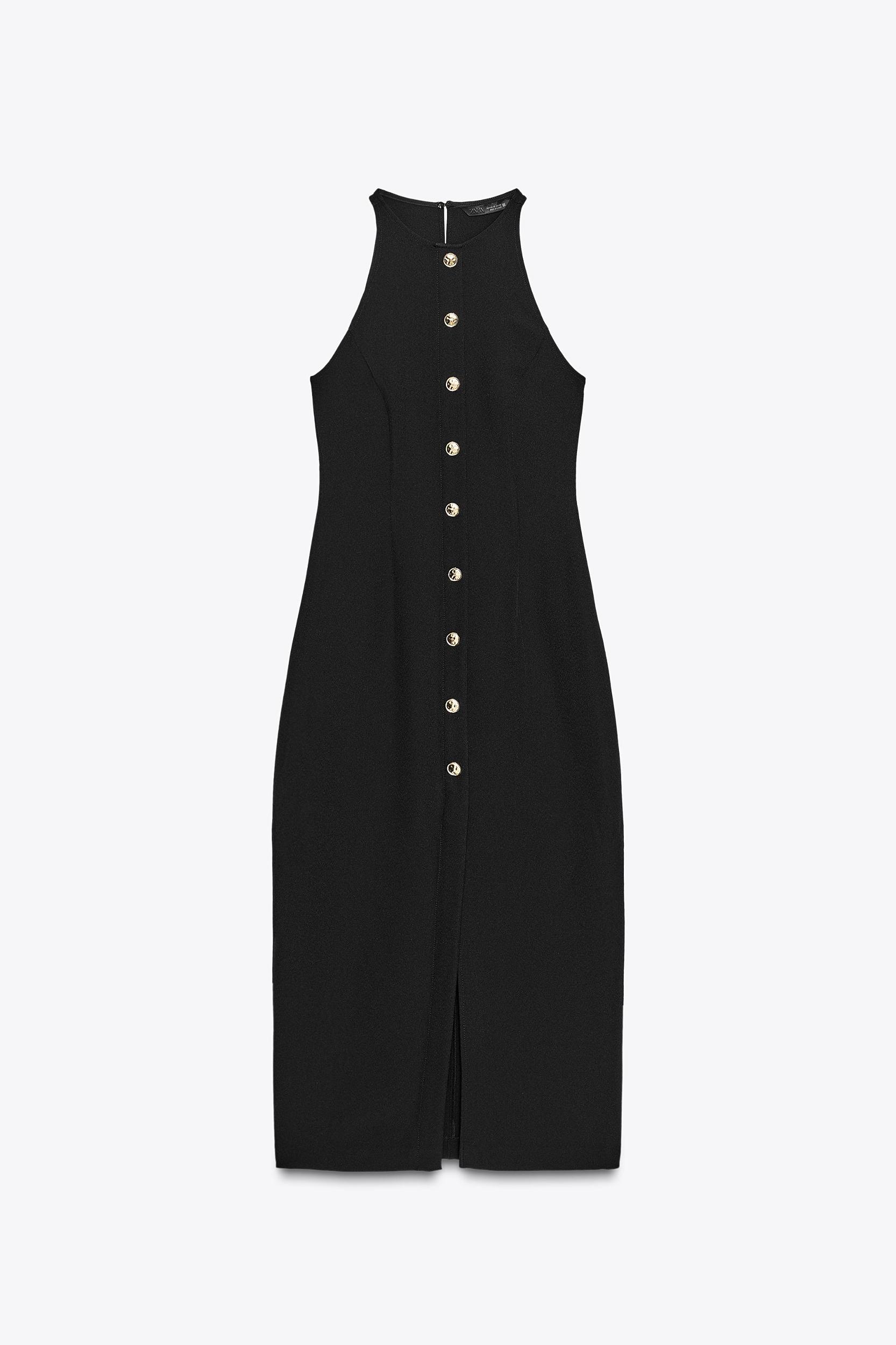 GOLD BUTTON CREPE MIDI DRESS Product Image