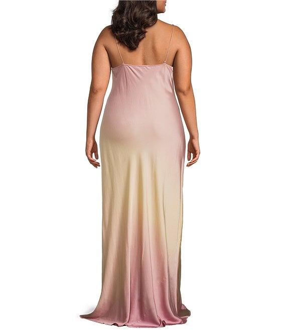 Good American Plus Ombre Print Square Neck Sleeveless Satin Slip Maxi Dress Product Image