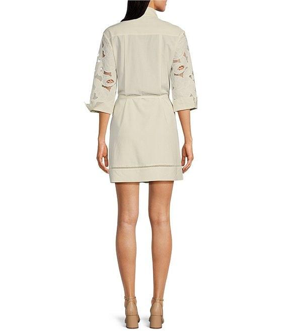 BOSS By Hugo Boss Broderie Anglaise Point Collar Elbow Sleeve Shirt Dress Product Image