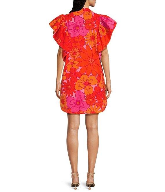 J.Marie Lizzie Mandarin Collar Short Sleeve Ruffle Hem Shirt Dress Product Image