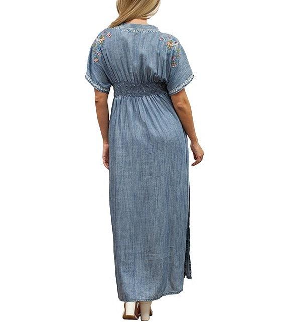 Karyn Seo Dani Embroidered Chambray Short Sleeve Maxi Dress Product Image