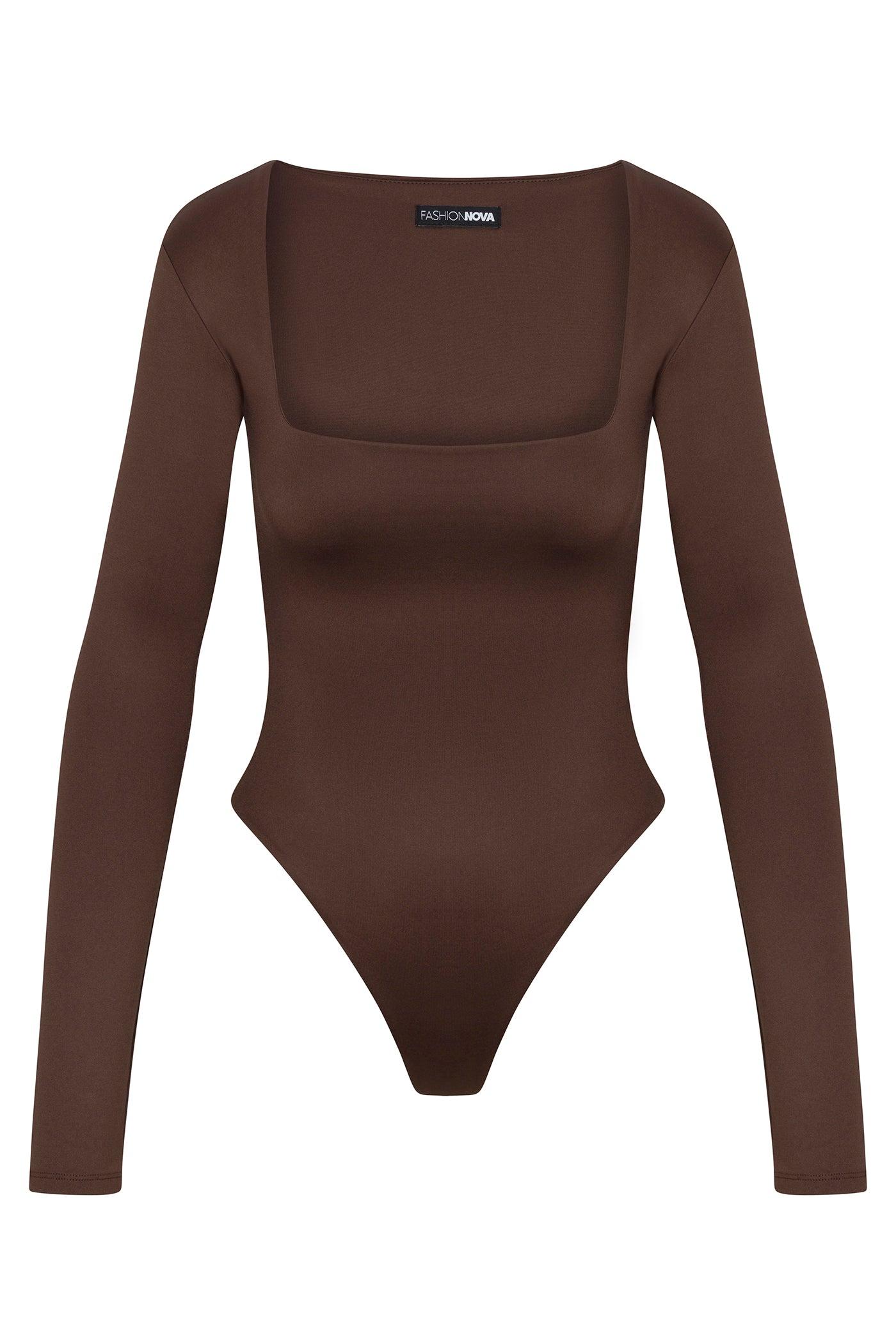Contour Double Lined Long Sleeve Square Neck Bodysuit - Chocolate Female Product Image