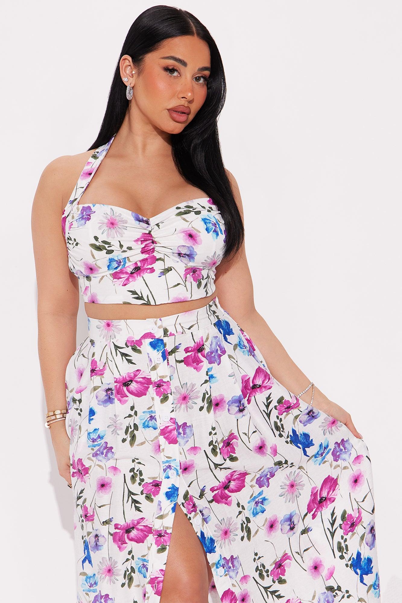 Floral Embrace Midi Skirt Set - Blue/combo Product Image