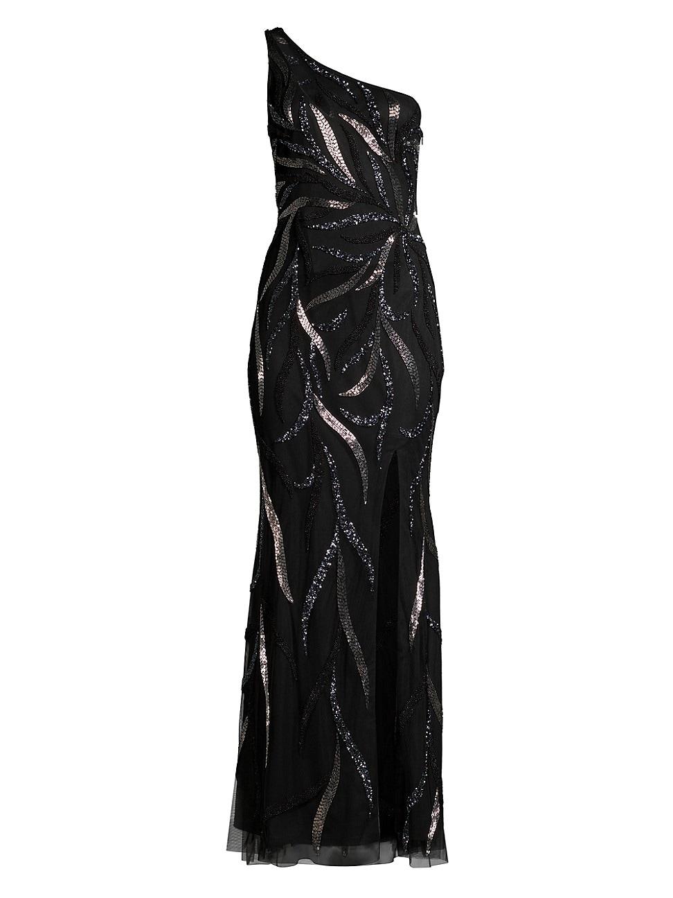 Womens One-Shoulder Beaded Slit Gown Product Image