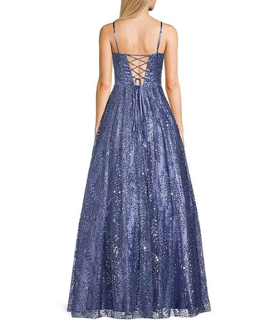 Blondie Nites Pattern Glitter Lace-Up Back Illusion Corset Ball Gown Product Image