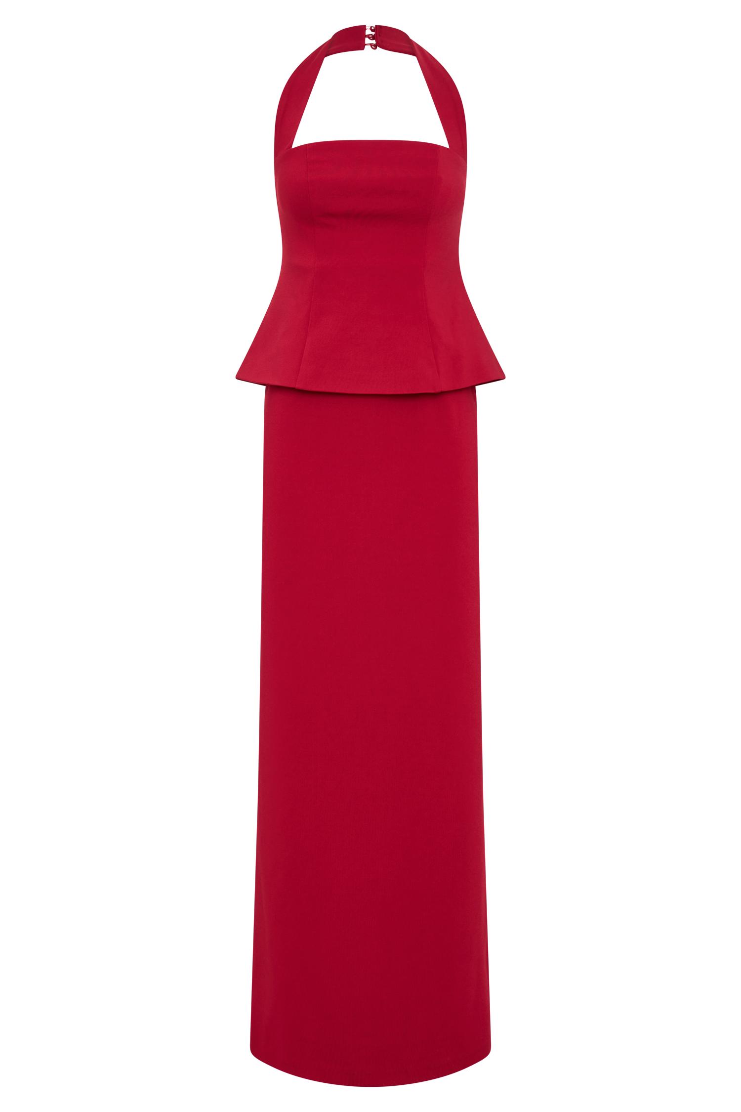 Bertie Peplum Halter Maxi Dress - Ruby Product Image