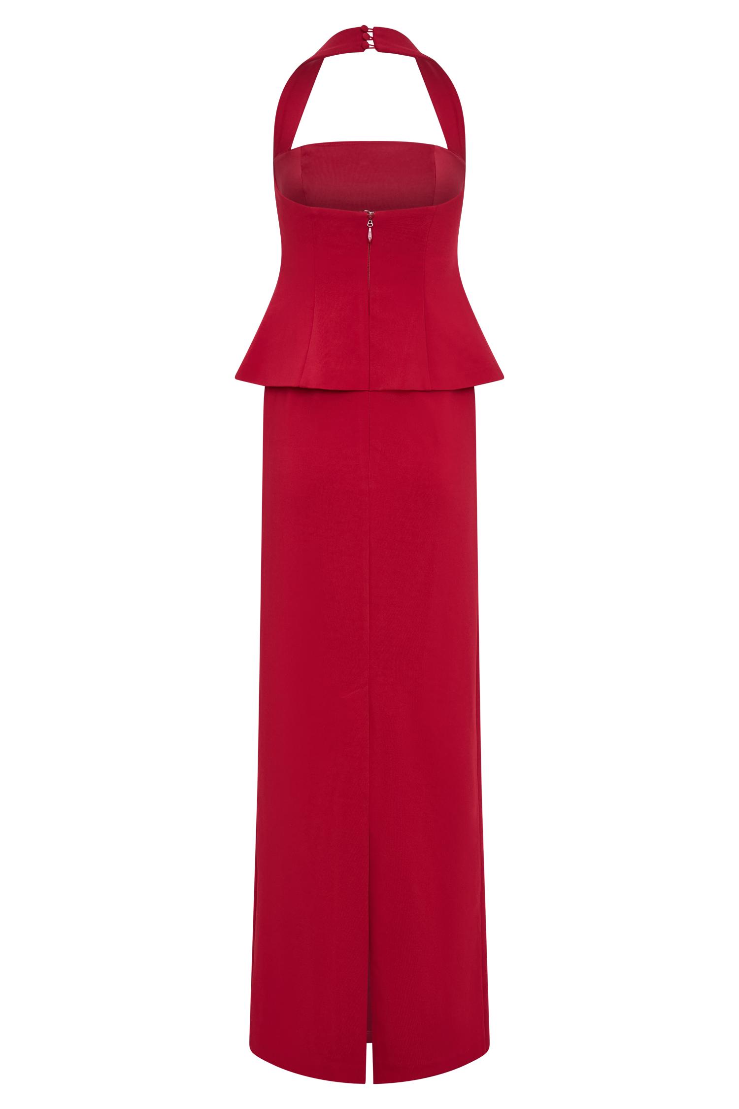 Bertie Peplum Halter Maxi Dress - Ruby Product Image