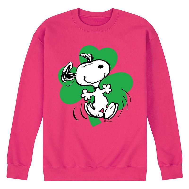Men's Peanuts Dancing Snoopy Shamrock Fleece Sweatshirt, Size: XXL, Pink Product Image