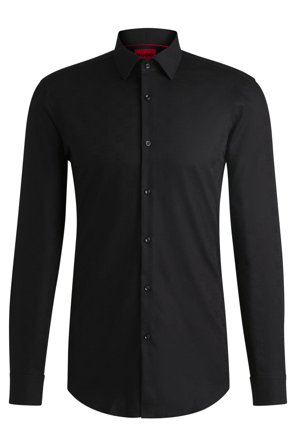 Slim-fit shirt in cotton with a stacked-logo jacquard Product Image