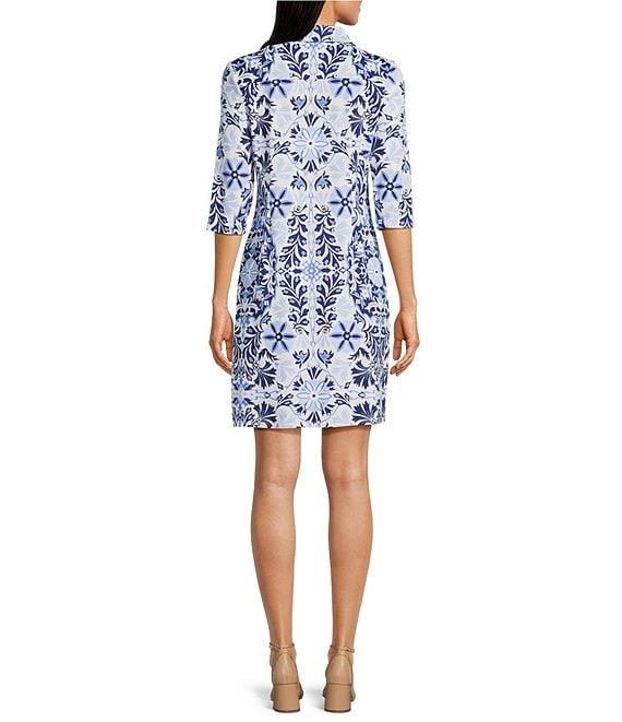 Jude Connally Susanna French Tile Print Point Collar 3/4 Sleeve Polished Classic Shirt Dress Product Image