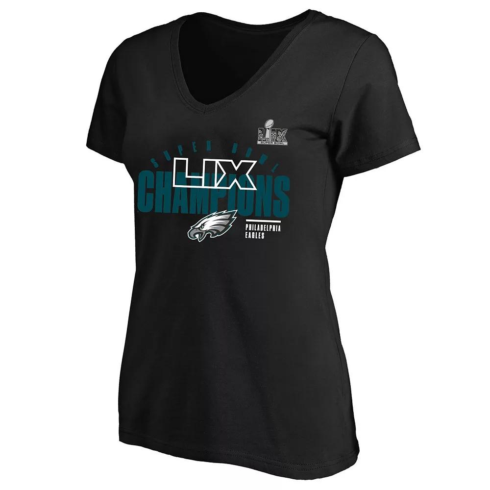 Women's Fanatics  Black Philadelphia Eagles Super Bowl LIX Champions Plus Size Iconic Victory V-Neck T-Shirt, Size: 1XL Product Image