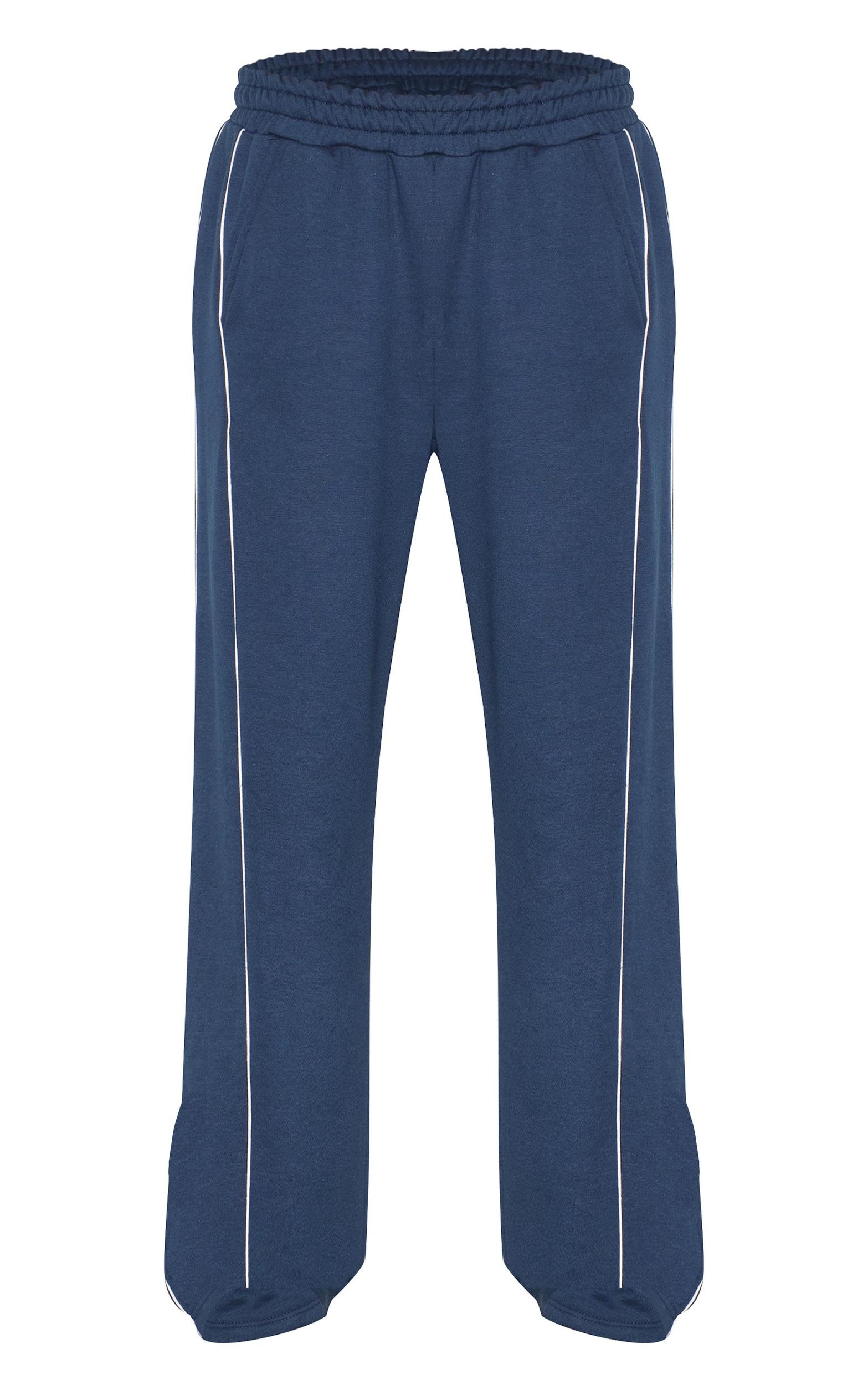 Navy Contrast Piping Detail Wide Leg Sweatpants Product Image