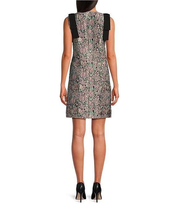 Abbey Glass Michelle Floral Jacquard Boat Neck Sleeveless Bow Shoulder Shift Dress Product Image