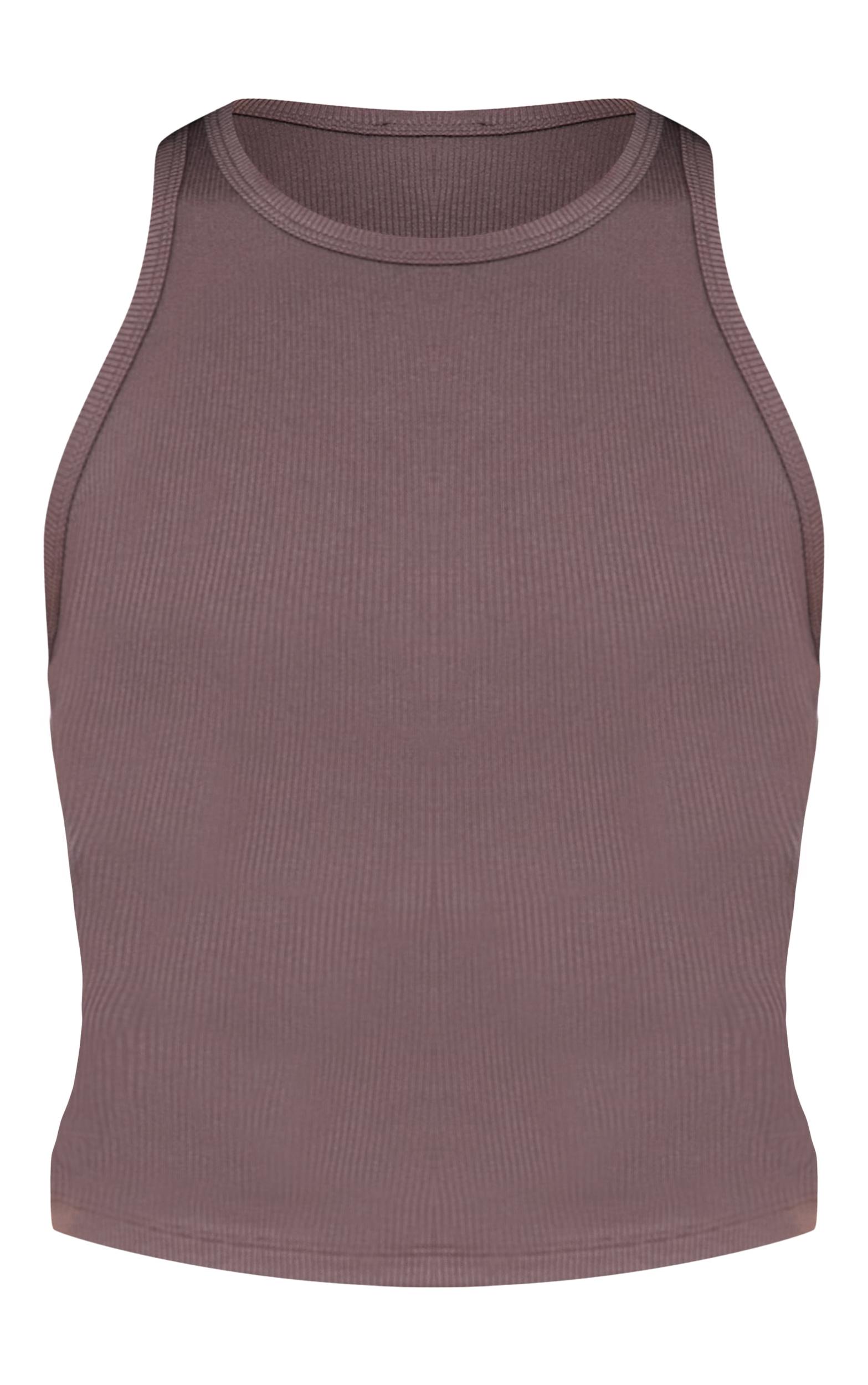 Charcoal Soft Rib Racer Neck Vest Top Product Image
