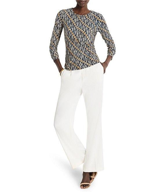 NIC + ZOE Vintage Batik Drape Round Neck Long Sleeve Top Product Image