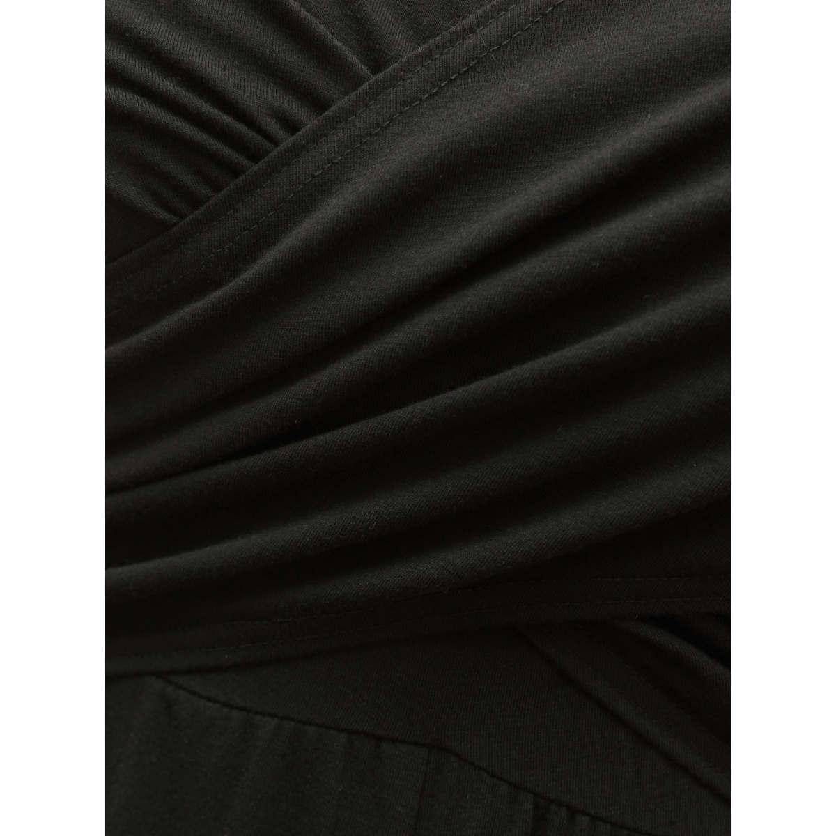 Plus Size Black Overlap Bodice Wide Straps Jumpsuit Women Sleeveless Overlap Collar Everyday-Casual Loose Jumpsuits BloomChic 28/5X Product Image