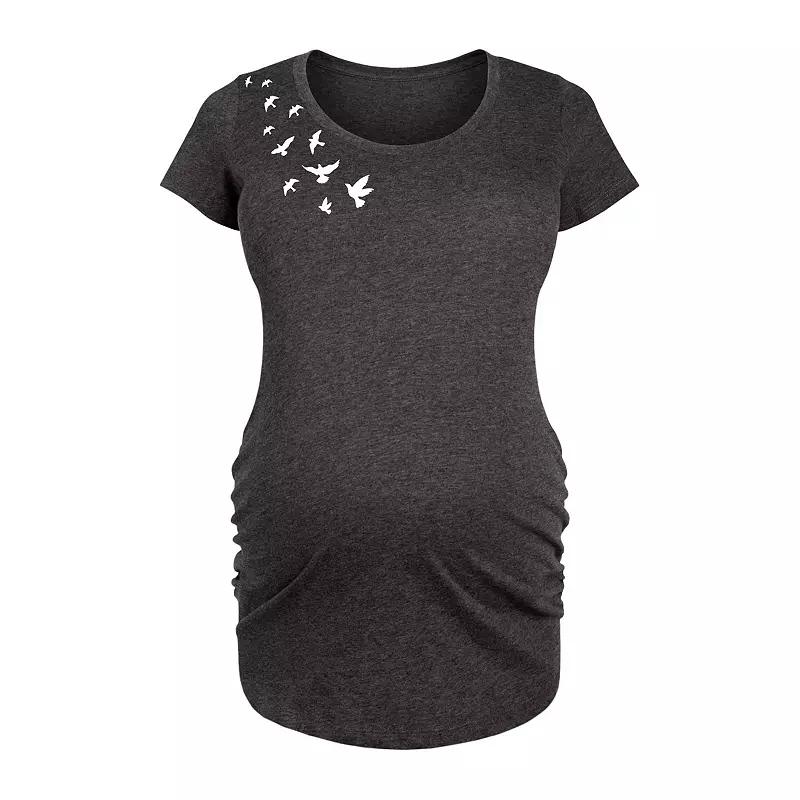 Maternity Flying Birds Graphic Tee, Womens Heather Grey Product Image