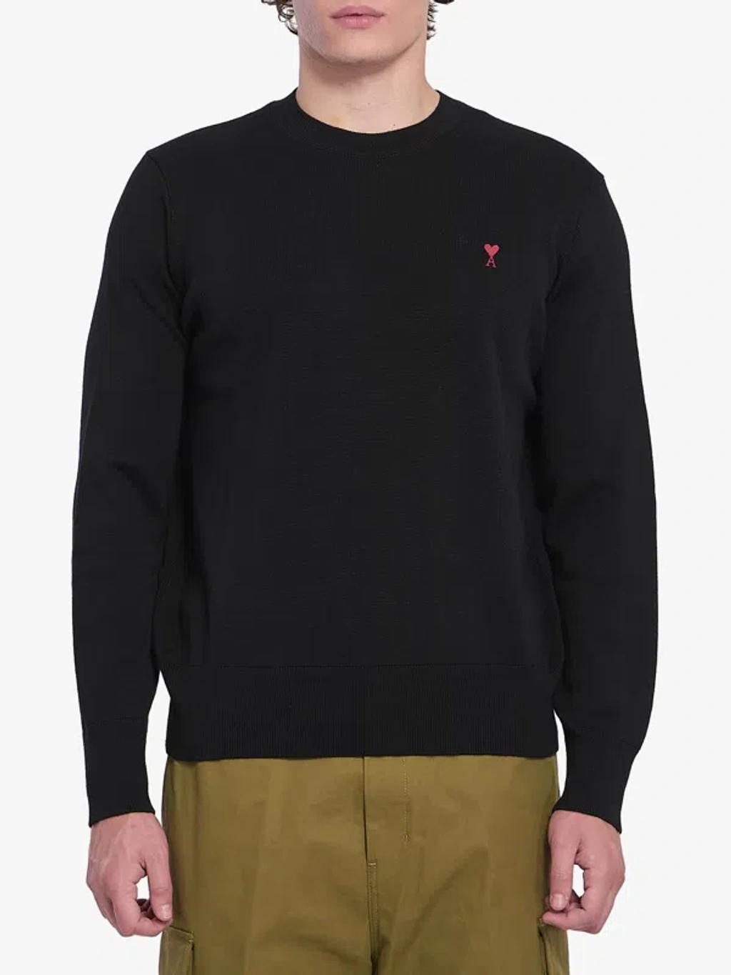 AMI ALEXANDRE MATTIUSSI Ami Classic Black Sweater With Round Neckline And Emblem Detail Product Image