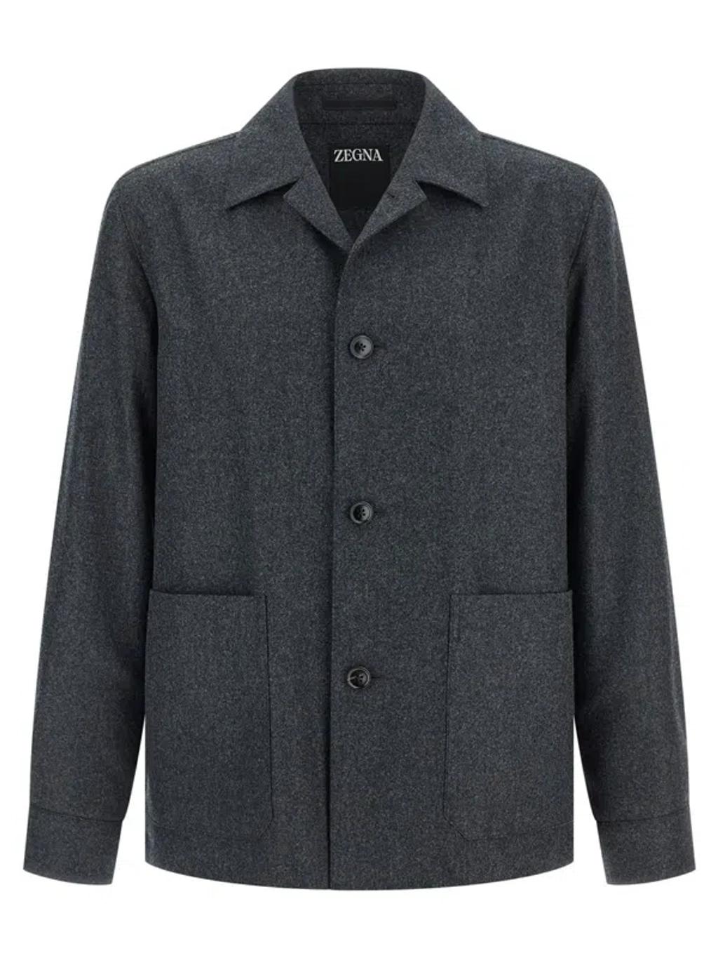 ZEGNA Wool Jacket Featuring Long Sleeves And Pockets In Blue Product Image
