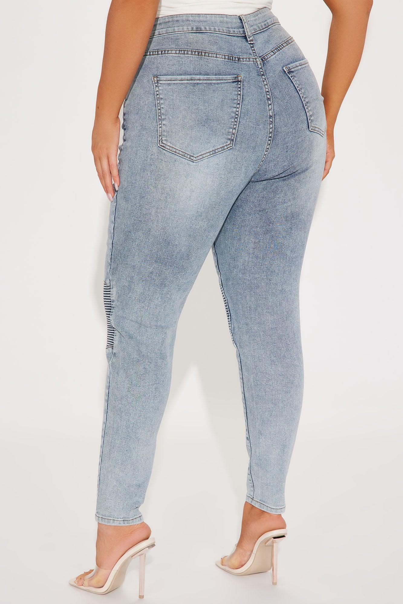 Make It Make Sense Stretch Moto Skinny Jeans - Light Wash Product Image
