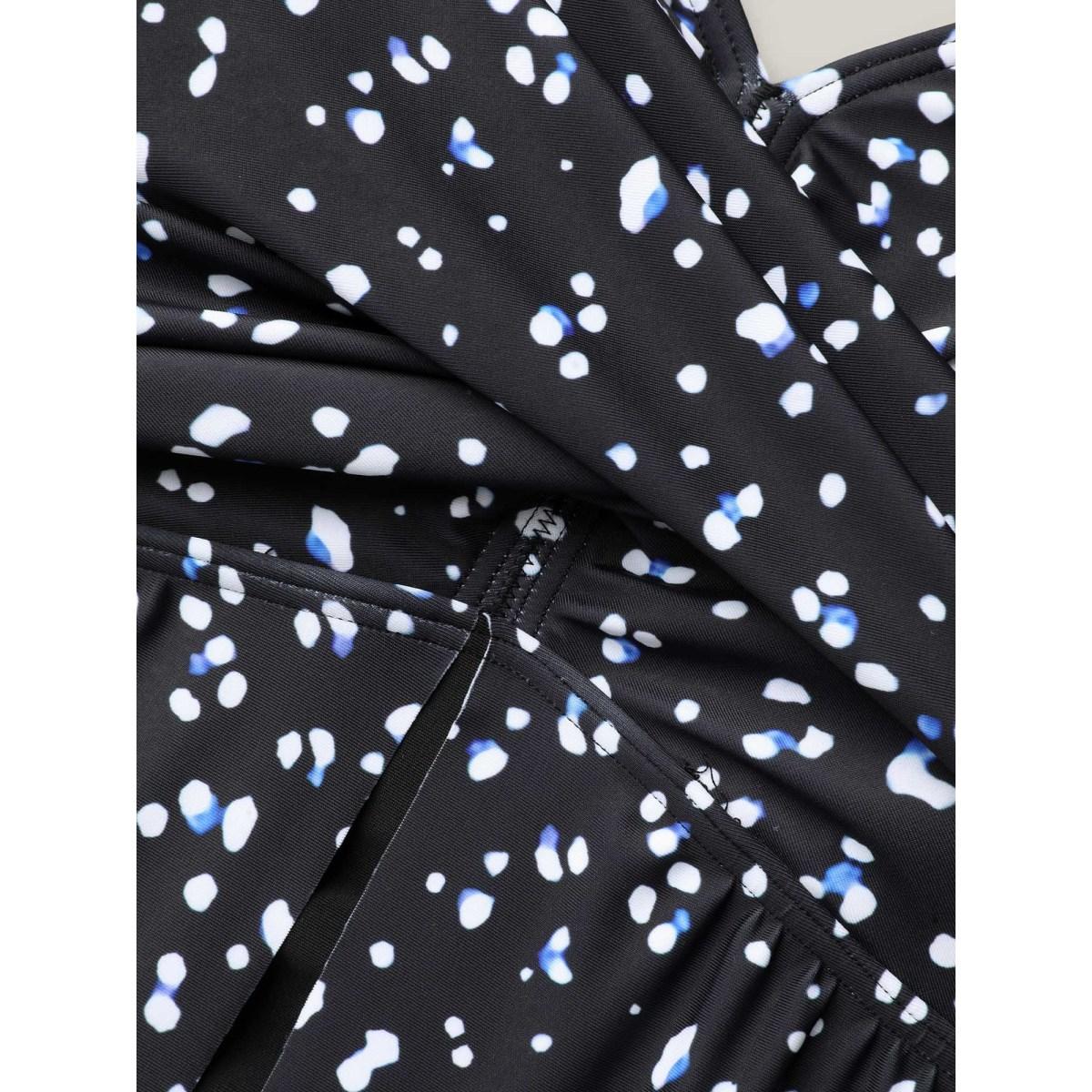 Plus Size Dot Print Layered Twist-Front One-Piece Swimsuit Women's Swimwear Black Beach Twist Curve Bathing Suits High stretch One Pieces BloomChic 10/M Product Image