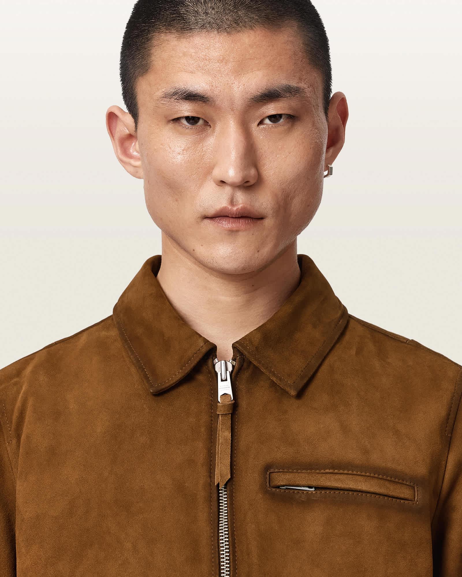 Ashwood Long Sleeve Suede Jacket Tan Brown | ALLSAINTS US Product Image