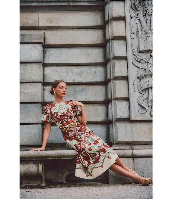 Mestiza New York Pippa Jardin Rose Print Boat Neck Short Puff Sleeve Midi Dress Product Image