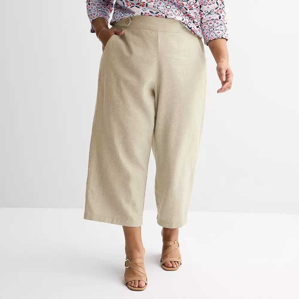Plus Size Croft & Barrow® Button-Tab Pull-On Wide Leg Crop Pants, Women's, Size: 5XL, Leigh Beige Product Image
