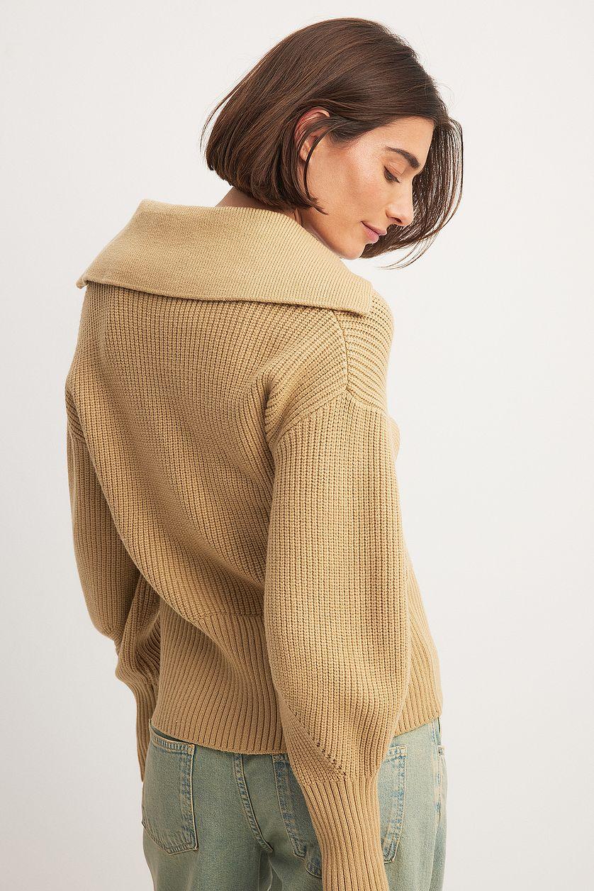 V-neck Knitted Collar Sweater Product Image