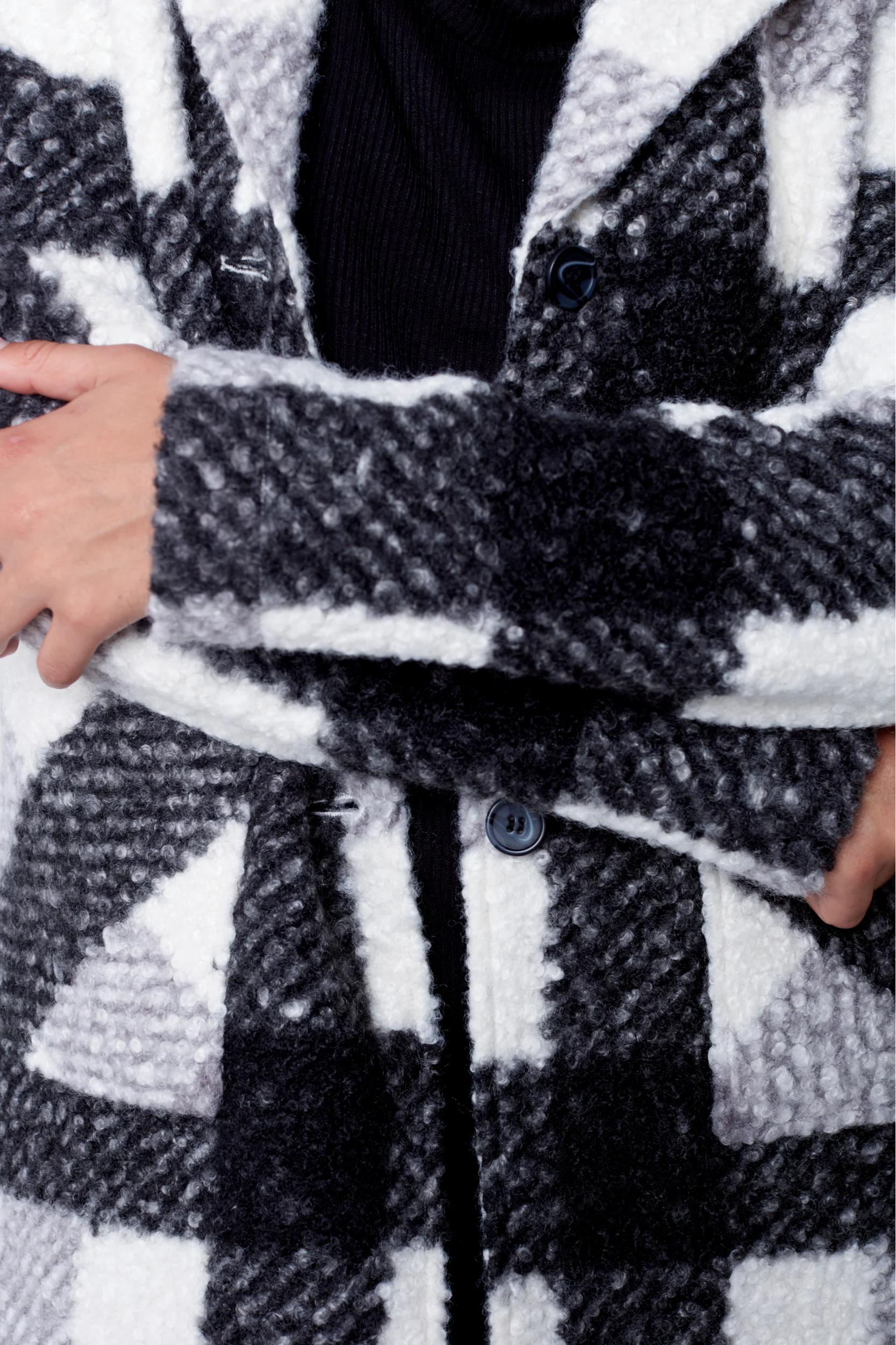 Black & Cream Plaid Boucle Coat Product Image