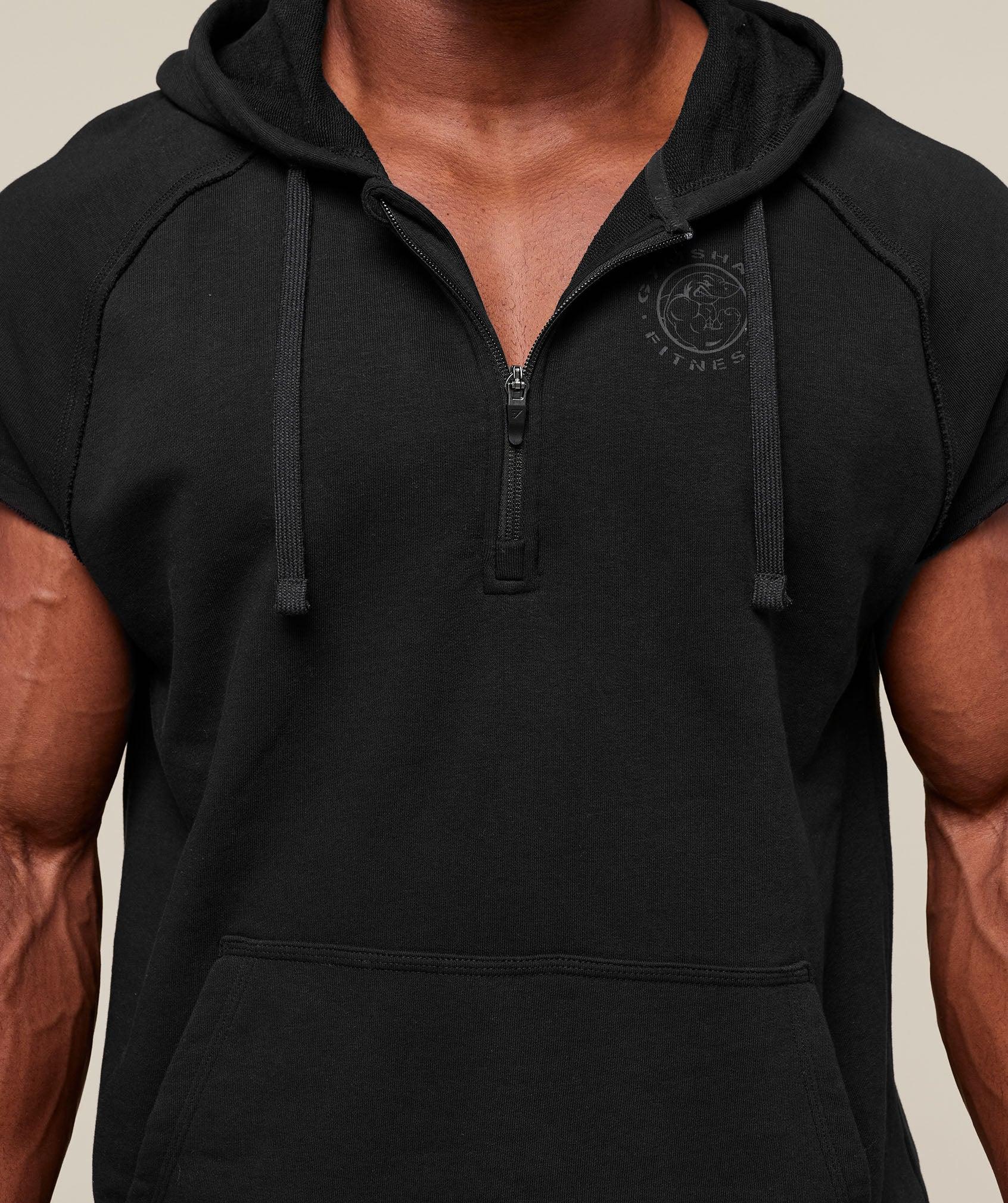 Gymshark Legacy 1/4 Zip Cap Sleeve Hoodie - Black Male Product Image