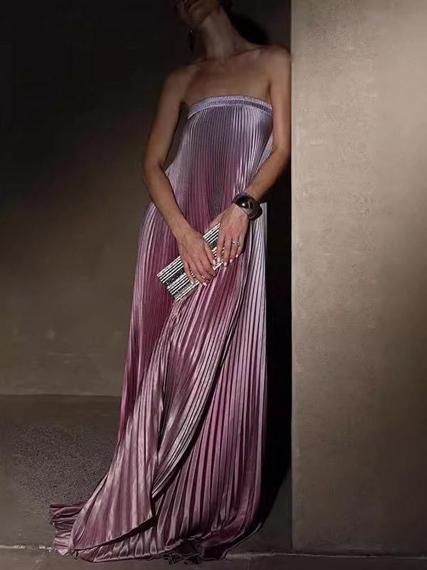A-Line Loose Elasticity Gradient Pleated Tube Evening Dresses Maxi Dresses Product Image