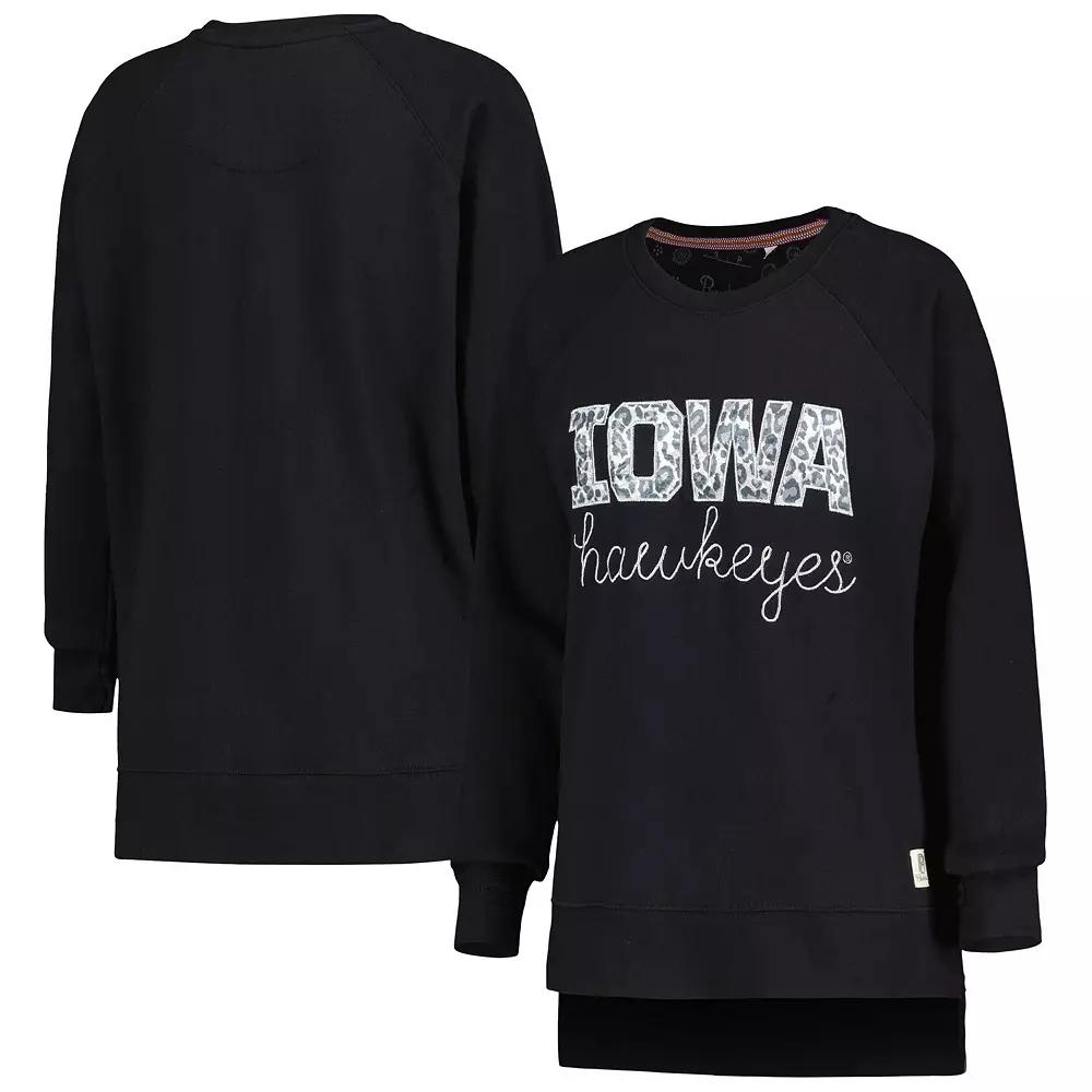 Women's Pressbox Black Iowa Hawkeyes Steamboat Animal Print Raglan Pullover Sweatshirt, Size: Small Product Image