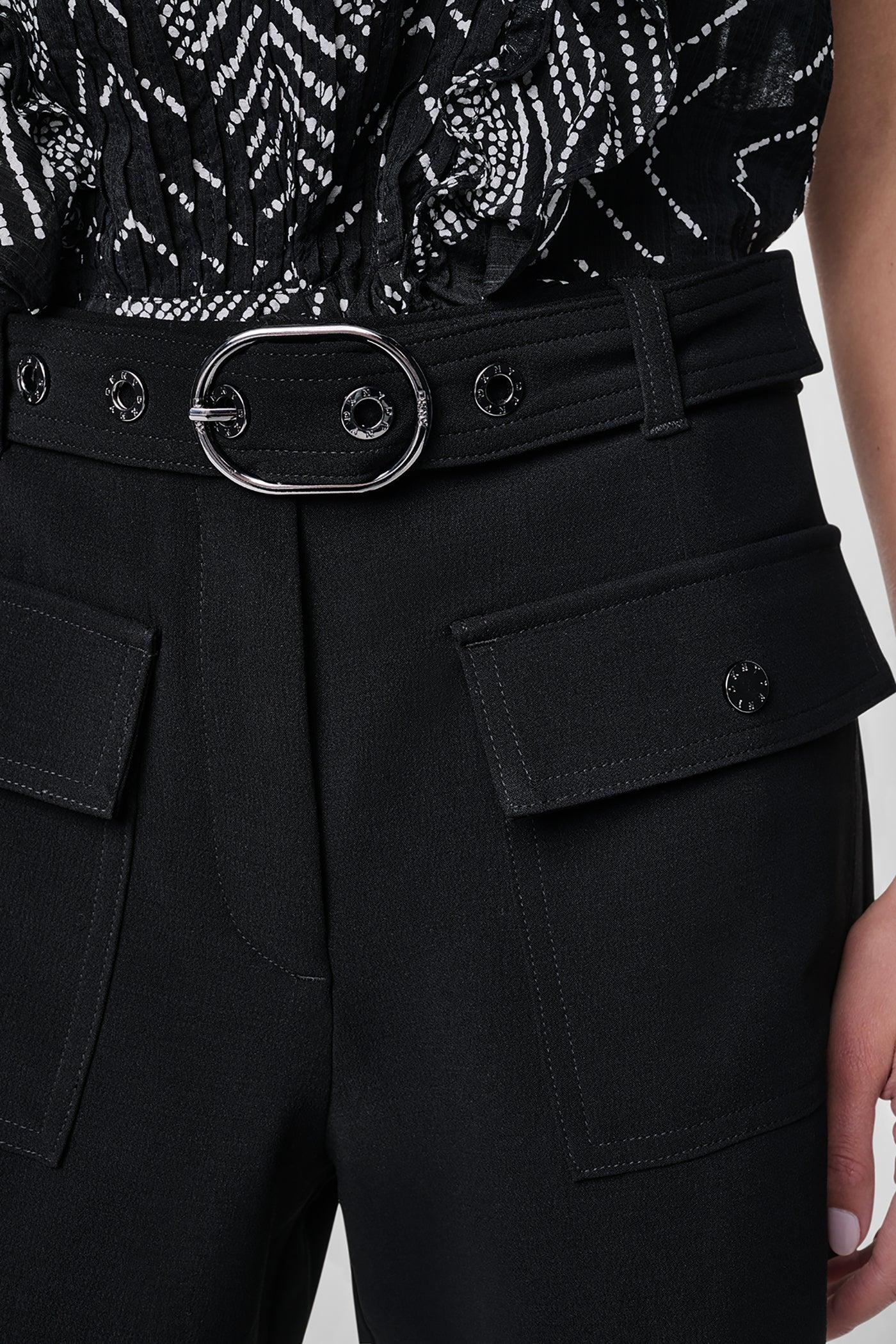 BELTED PATCH POCKET CREPE SHORTS Product Image