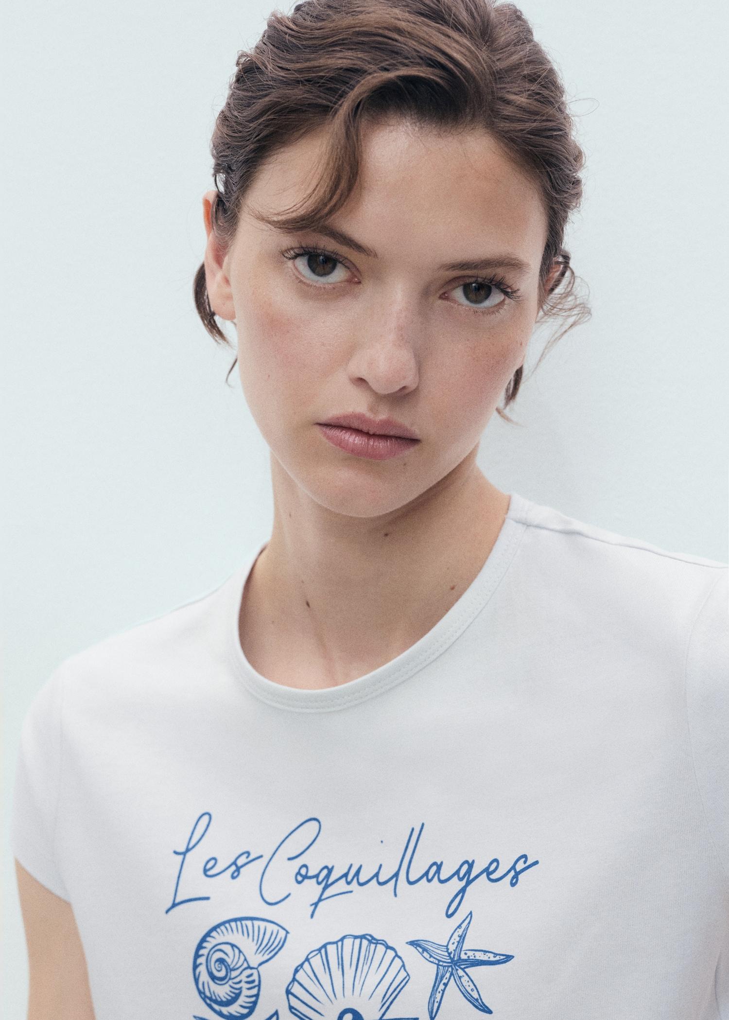 Printed cotton-blend t-shirt - Women | MANGO USA Product Image