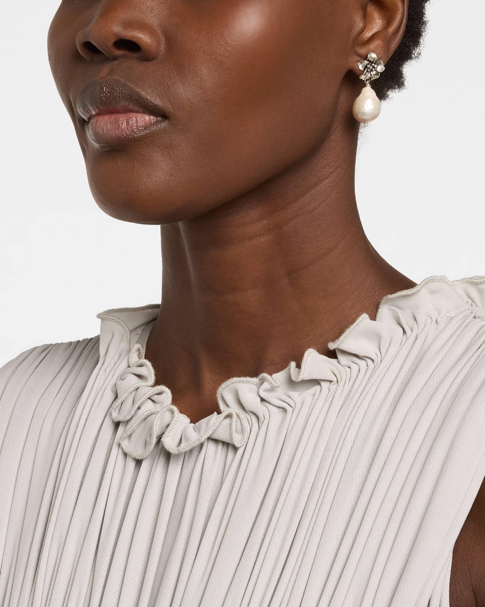 Sterling Silver Flower and Cultured Pearl Drop Earrings Product Image