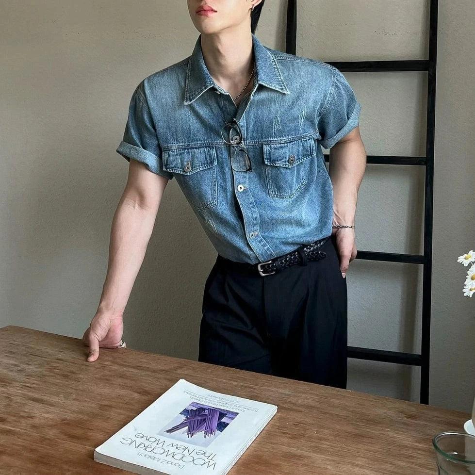 RT No. 18105 BLUE DENIM BUTTON-UP SHORT SLEEVE Product Image