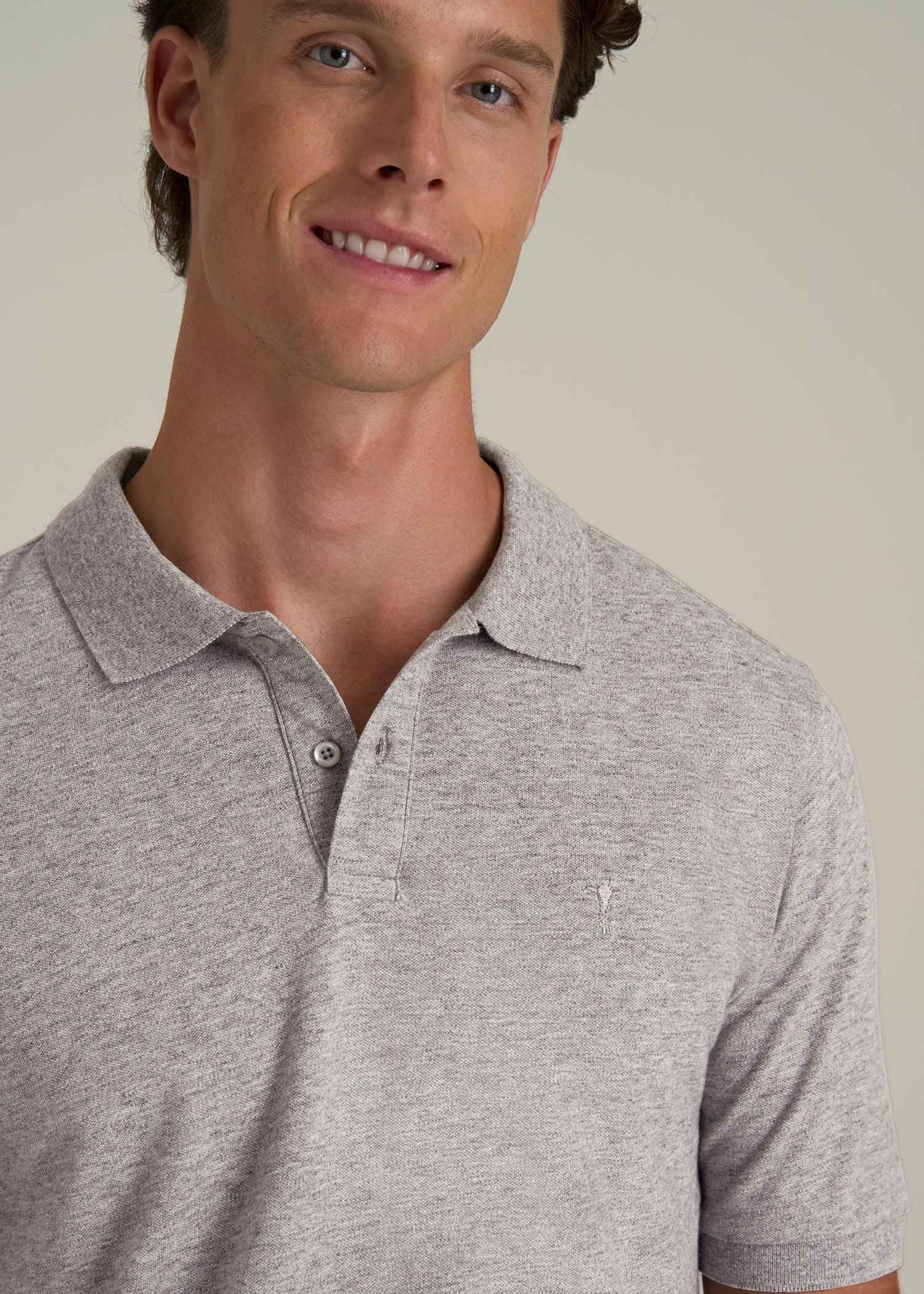 Classic Polo with Embroidered Logo for Tall Men in Heathered Grey Male Product Image