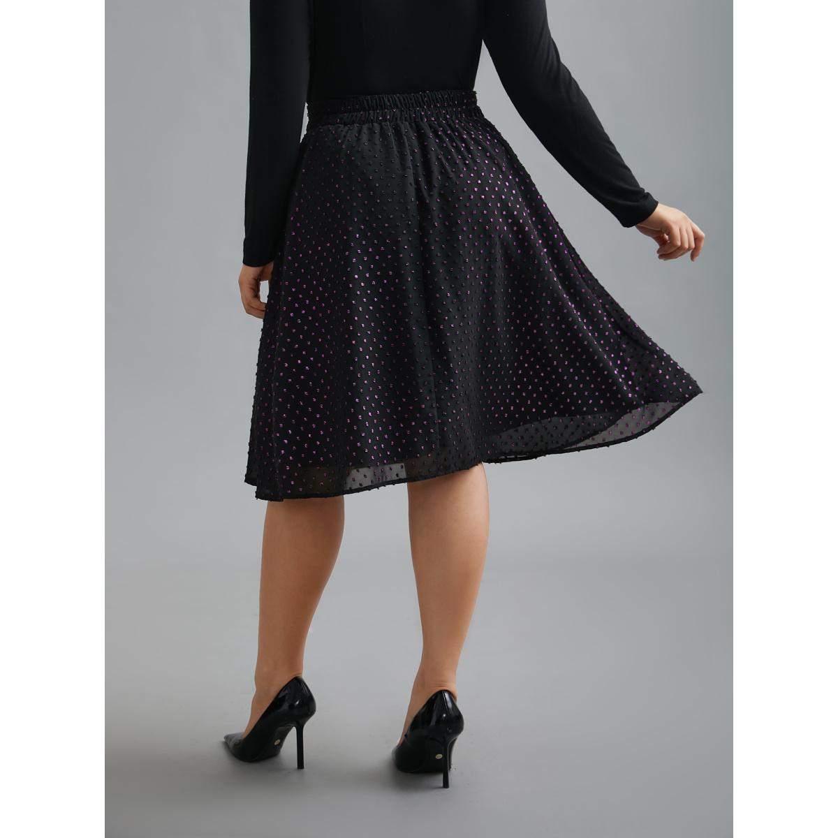 Plus Size Glitter Polka Dot Pleated Skirt Women Black Elegant Gathered No stretch Side seam pocket Everyday Skirts BloomChic 10/M Product Image