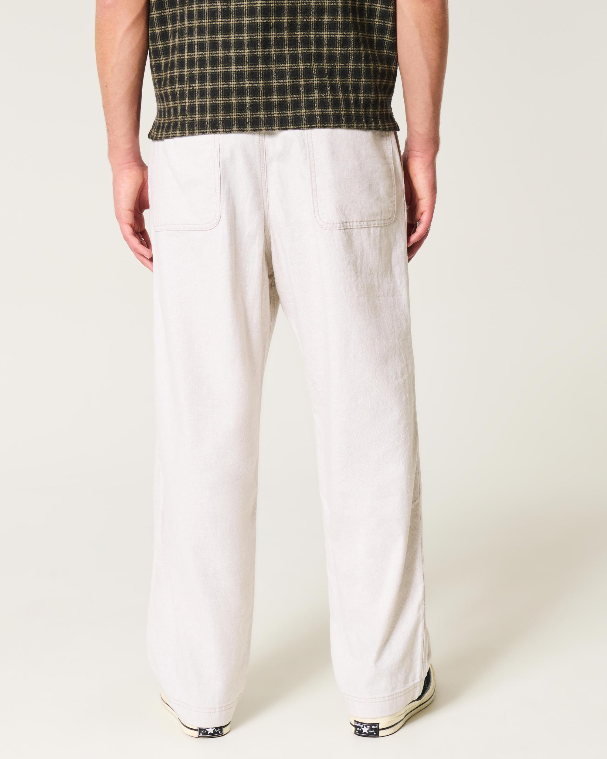 Linen-Blend Flex-Waist Baggy Pants Product Image