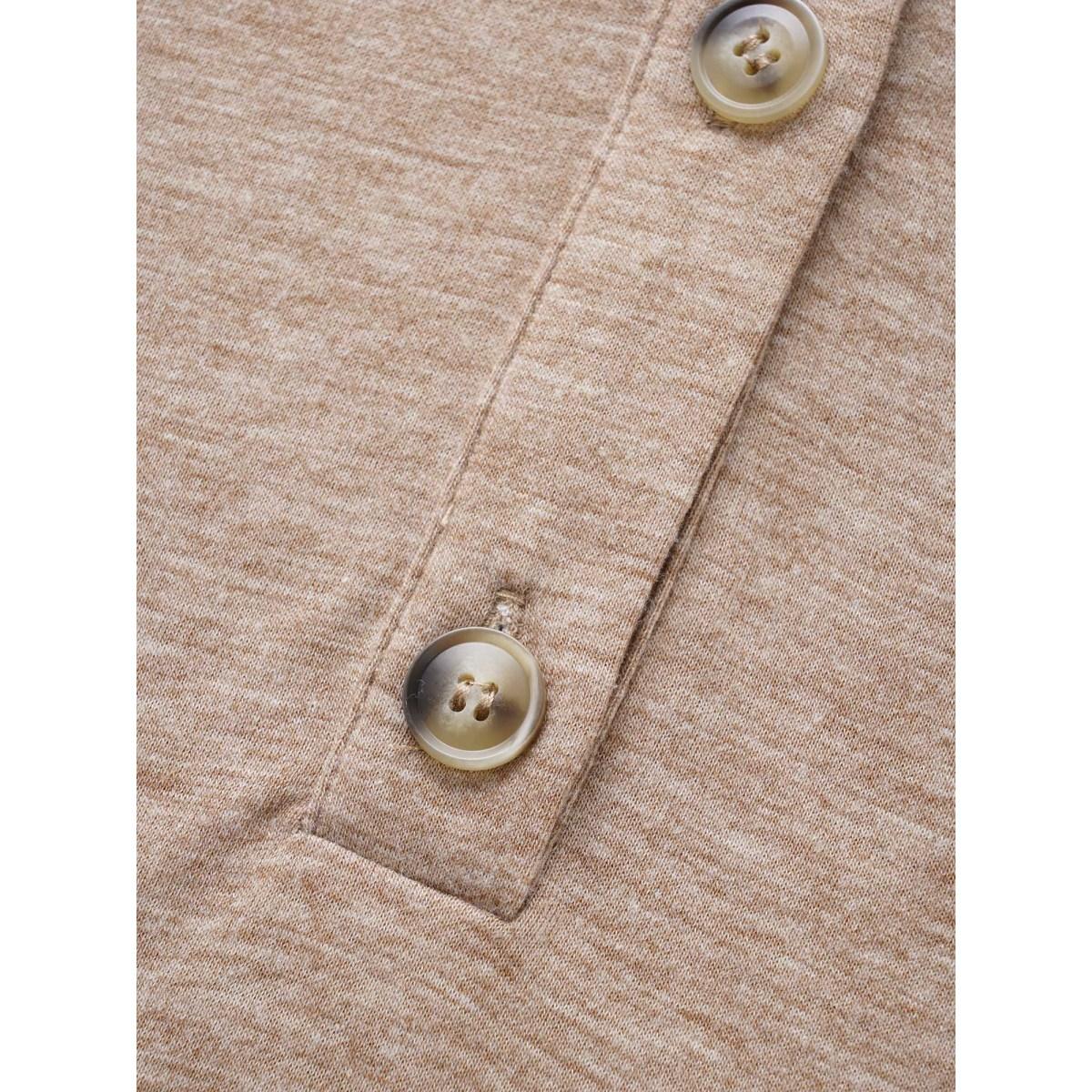 Plus Size Plain Drawstring Roll Sleeve Button Up Hooded T-shirt DarkBrown Women Casual Drawstring Plain Hooded Everyday T-shirts BloomChic 12/L Product Image