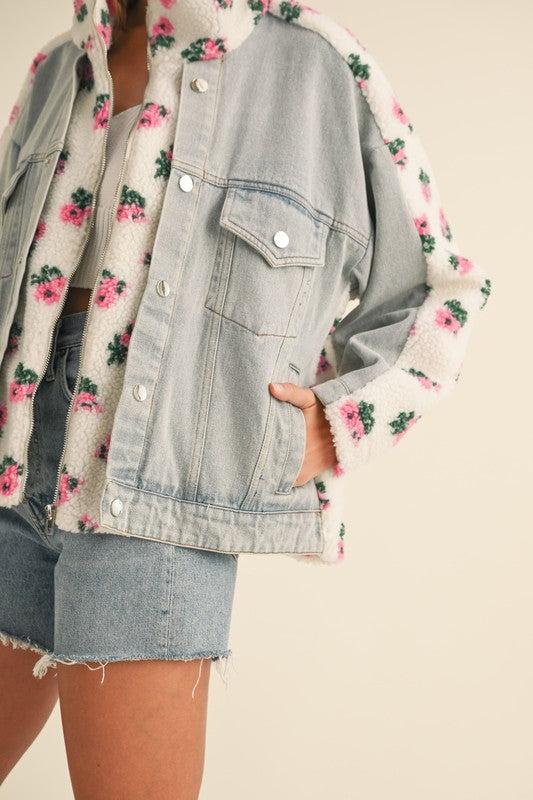 Carly Floral Shearling & Denim Jacket Product Image