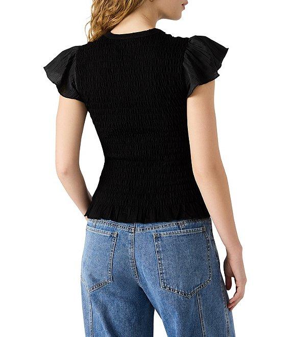 Steve Madden Cecilie Crew Neck Short Sleeve Smocked Peplum Top Product Image