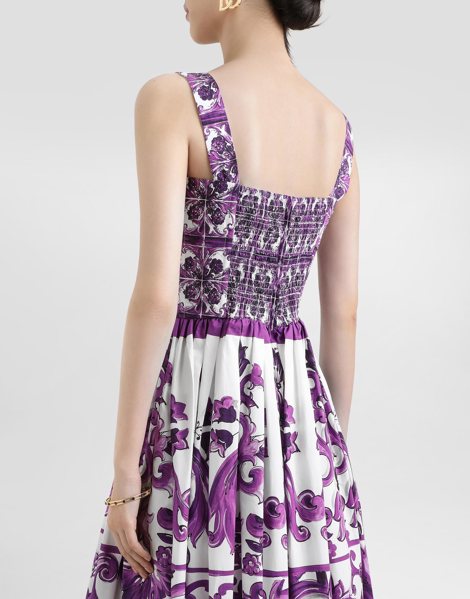 DOLCE & GABBANA Women Cotton Midi Dress With Maiolica Print In Purple Product Image