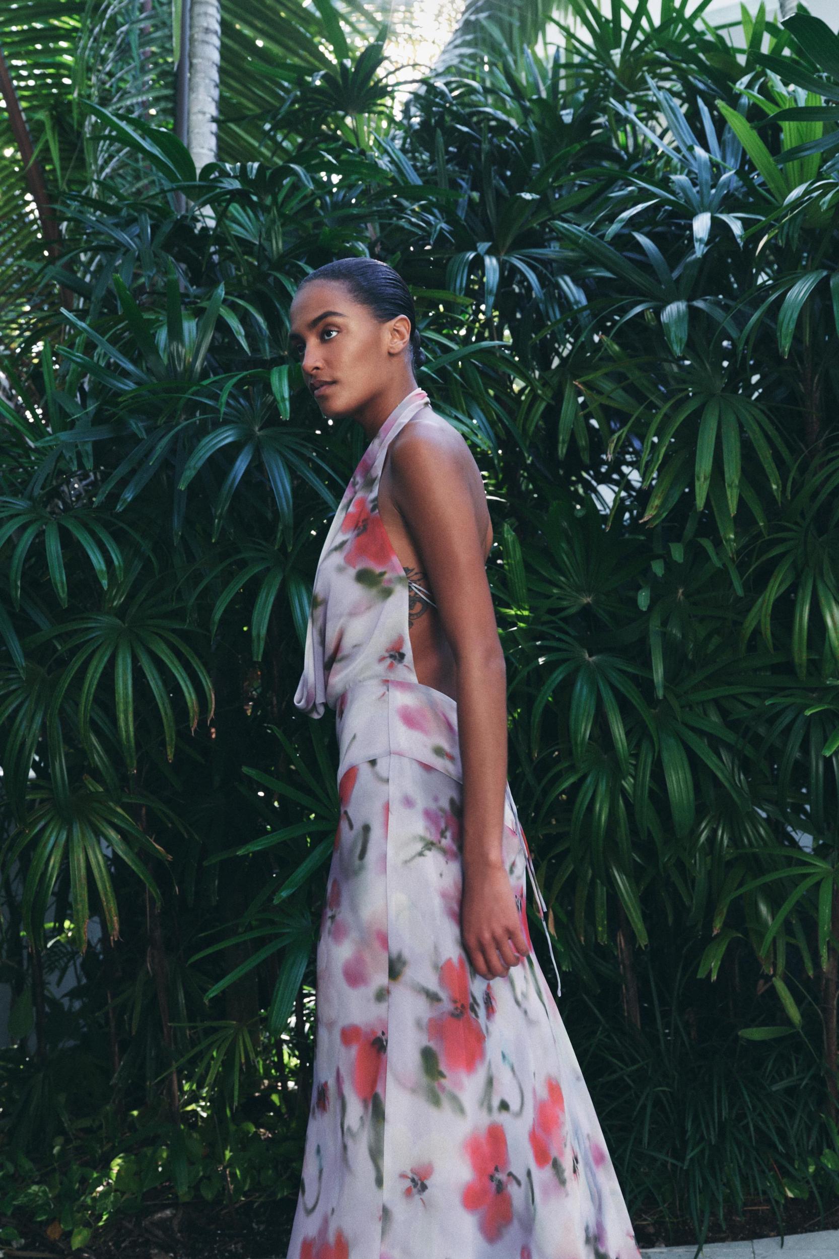 PRINTED MIDI HALTER DRESS Product Image